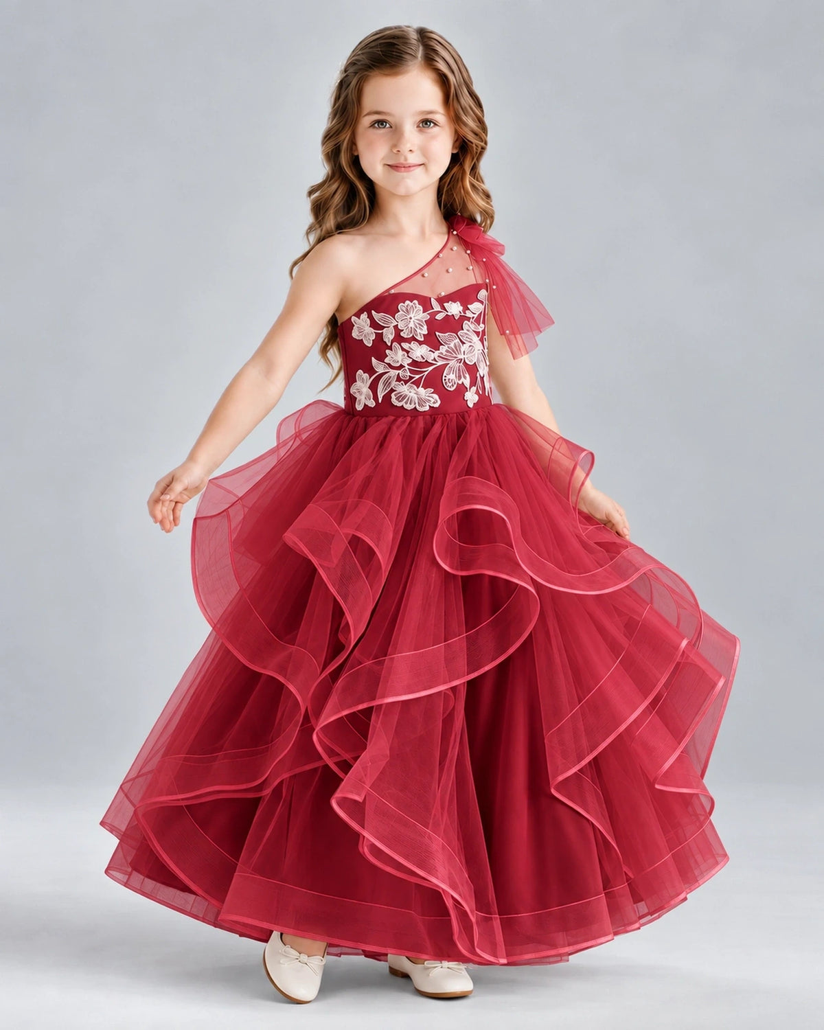 Burgundy Ball Gown Girls Formal Dresses Side