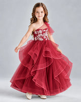 Burgundy Ball Gown Girls Formal Dresses Side