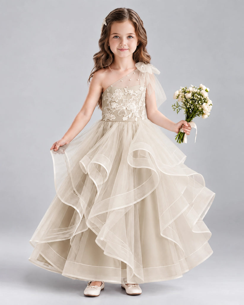 Champagne Ball Gown Girls Formal Dresses Front