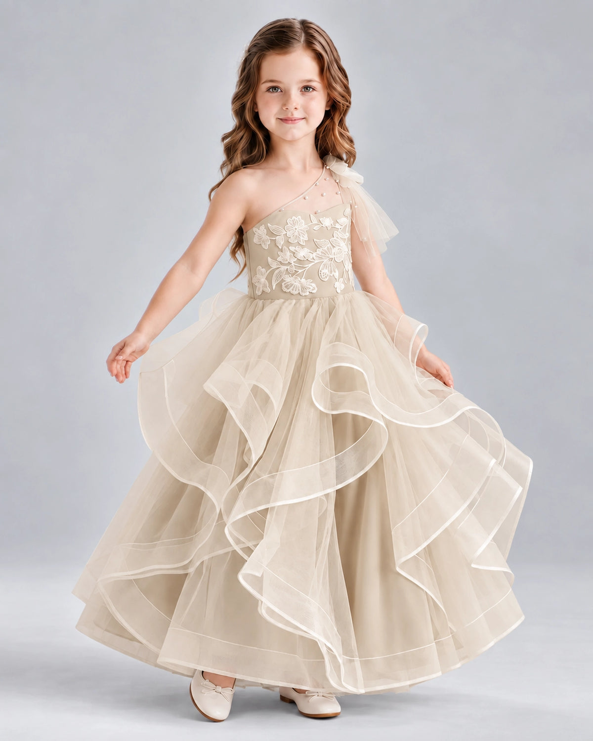 Champagne Ball Gown Girls Formal Dresses Side