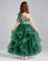 Dark Green Ball Gown Girls Formal Dresses Back
