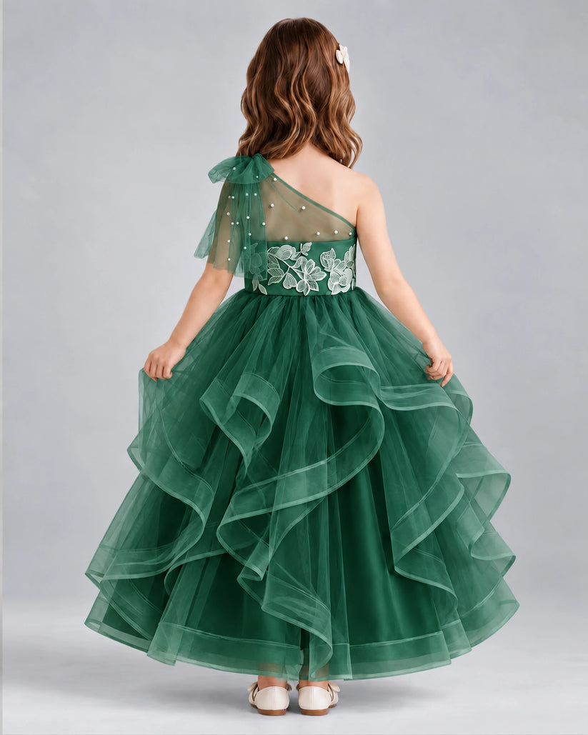 Dark Green Ball Gown Girls Formal Dresses Back