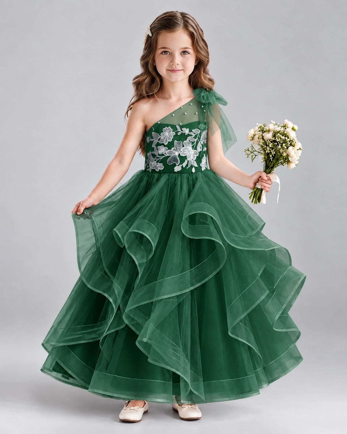 Dark Green Ball Gown Girls Formal Dresses Front