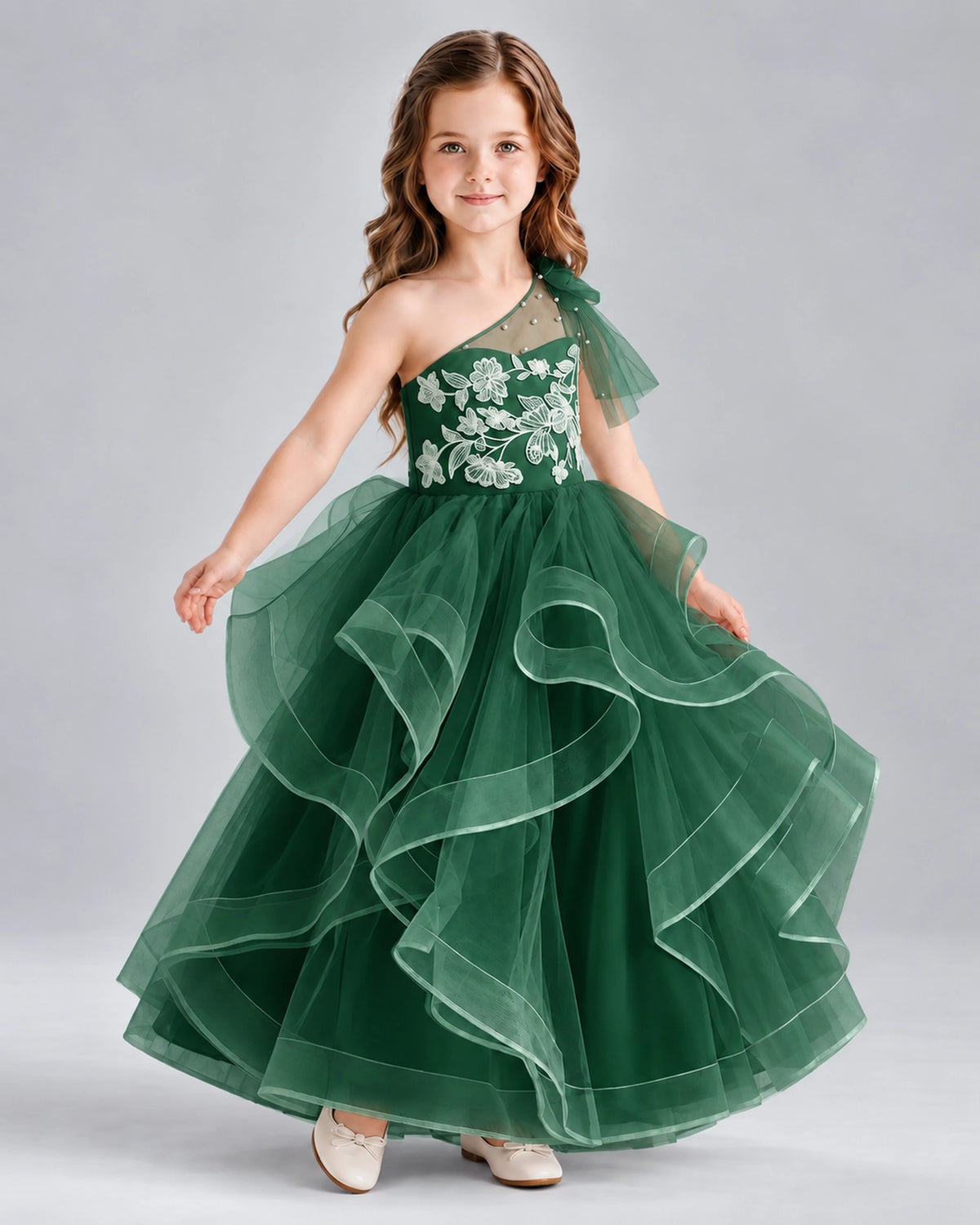Dark Green Ball Gown Girls Formal Dresses Side