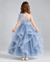 Dusty Blue Ball Gown Girls Formal Dresses Back