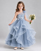 Dusty Blue Ball Gown Girls Formal Dresses Front