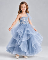 Dusty Blue Ball Gown Girls Formal Dresses Side