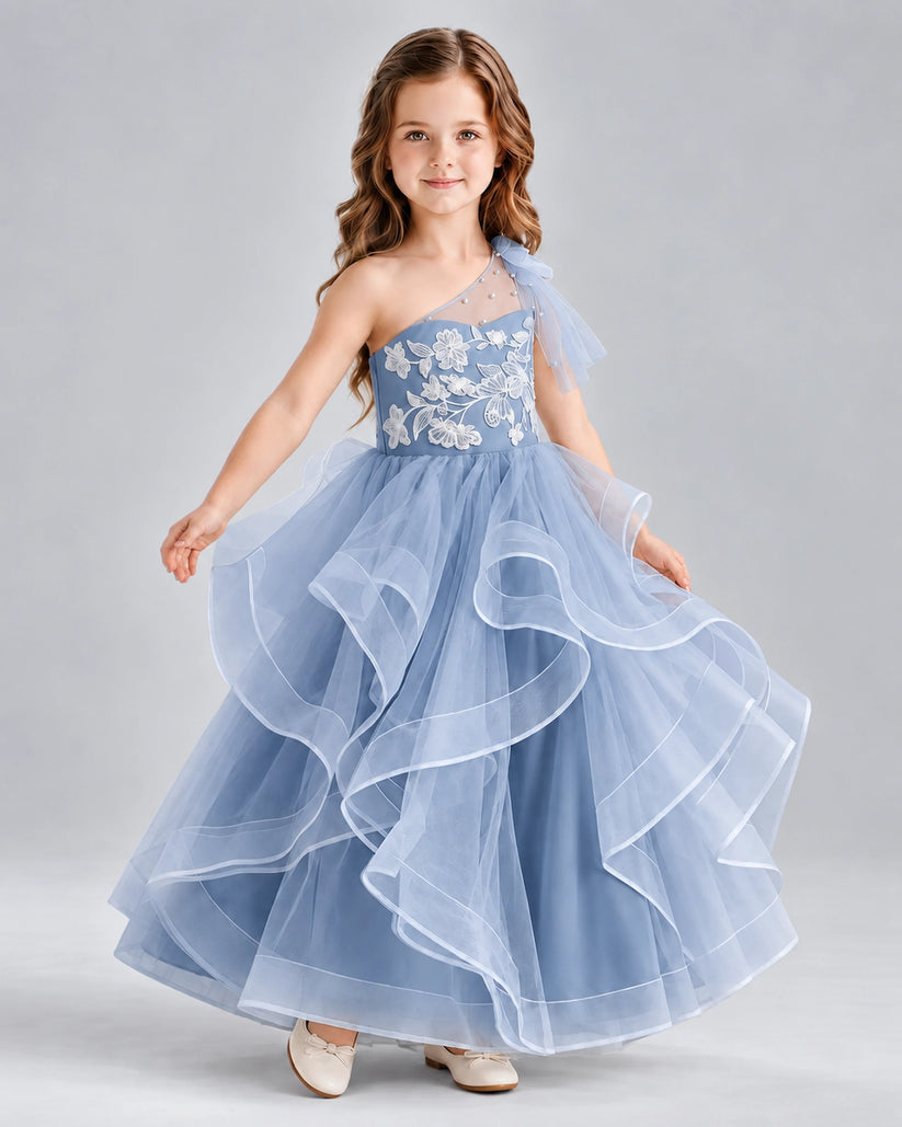 Dusty Blue Ball Gown Girls Formal Dresses Side