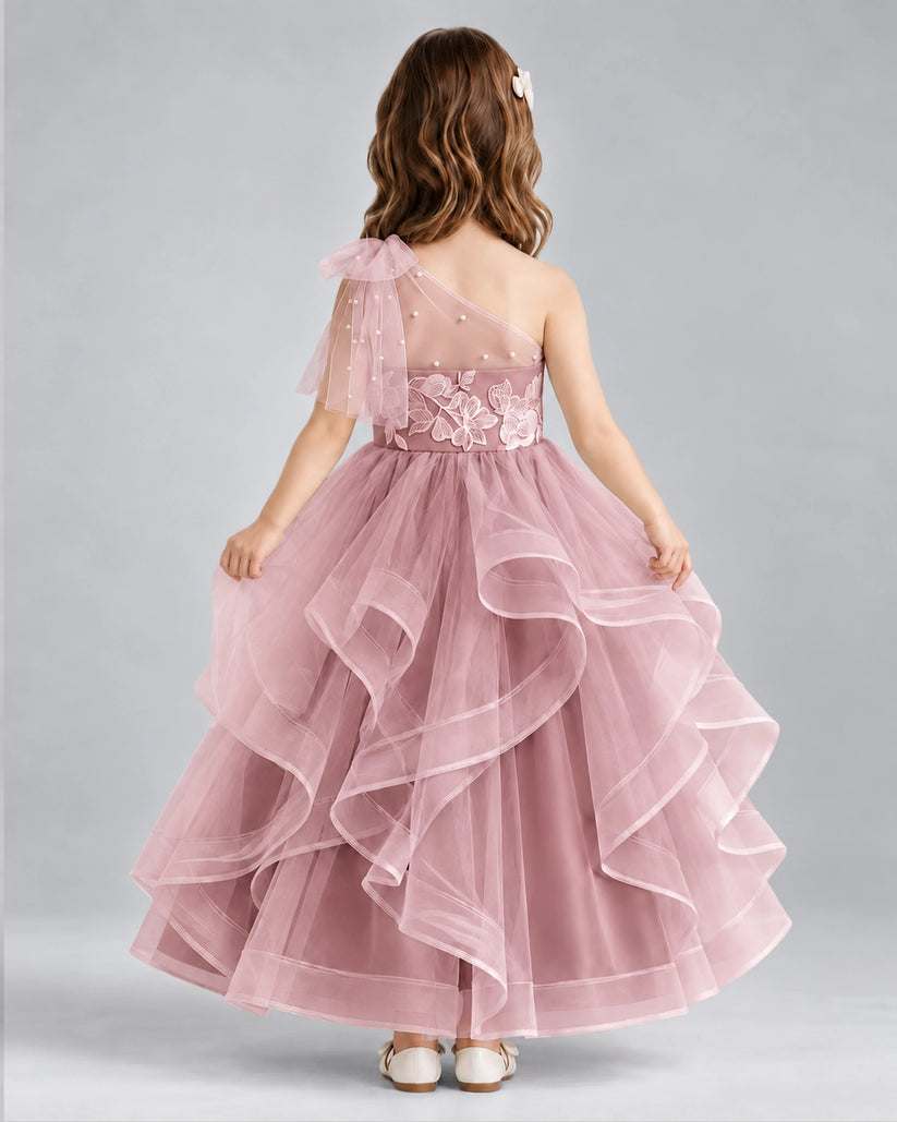 Dusty Rose Ball Gown Girls Formal Dresses Back