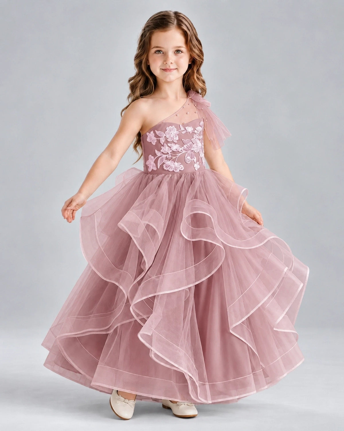 Dusty Rose Ball Gown Girls Formal Dresses Side