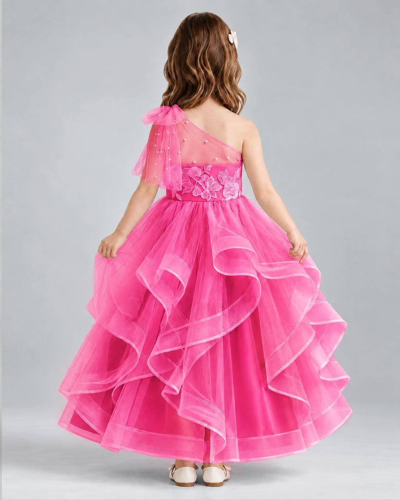 Hot Pink Ball Gown Girls Formal Dresses Back
