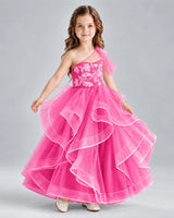 Hot Pink Ball Gown Girls Formal Dresses Side
