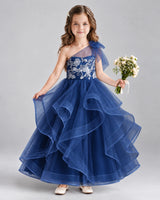 Navy Blue Ball Gown Girls Formal Dresses Front