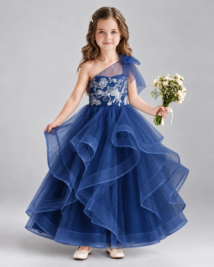 Navy Blue Ball Gown Girls Formal Dresses Front