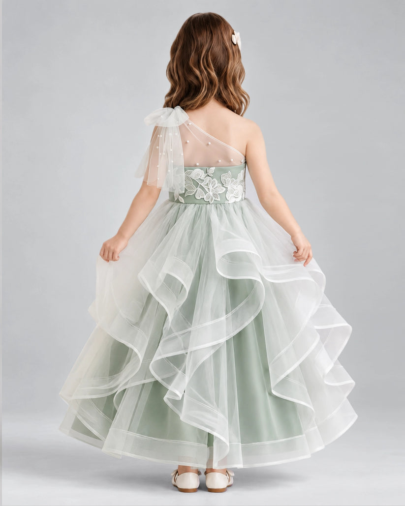 Sage Green Ball Gown Girls Formal Dresses Back