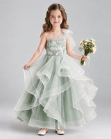 Sage Green Ball Gown Girls Formal Dresses Front