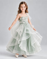 Sage Green Ball Gown Girls Formal Dresses Side