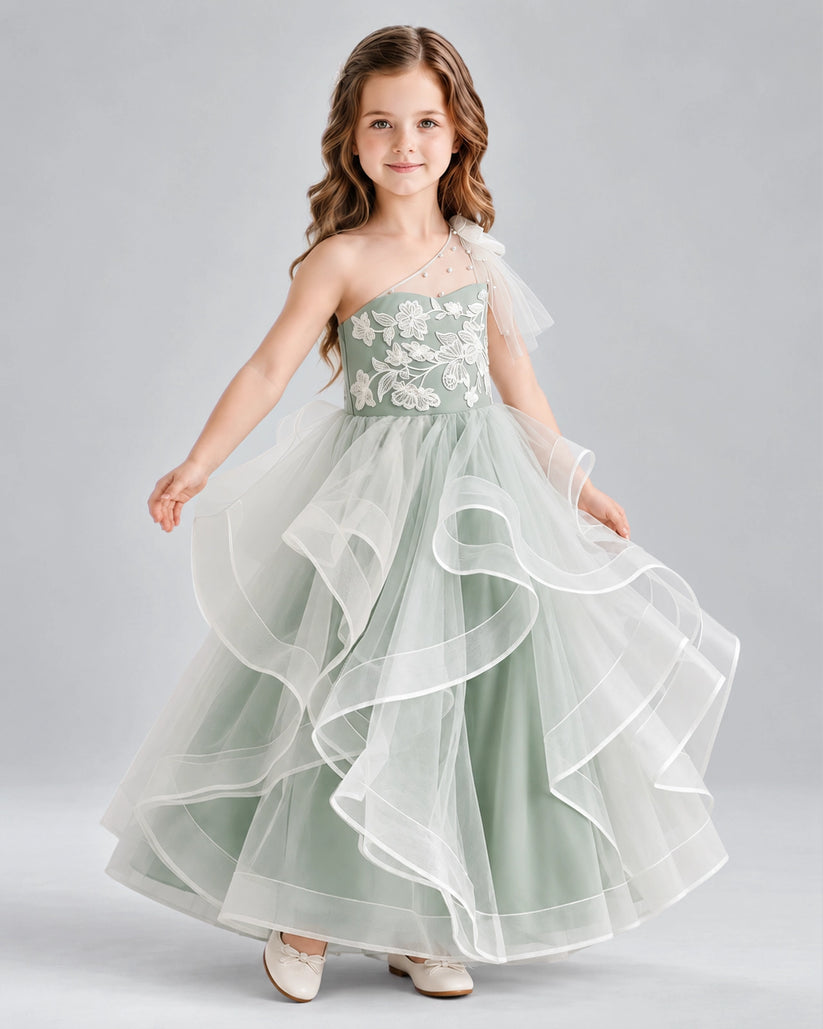 Sage Green Ball Gown Girls Formal Dresses Side