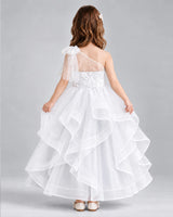White Ball Gown Girls Formal Dresses Back