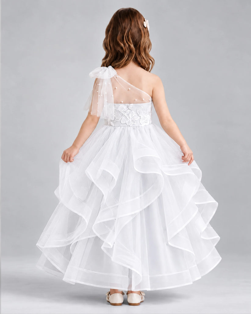 White Ball Gown Girls Formal Dresses Back