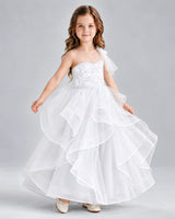 White Ball Gown Girls Formal Dresses Side