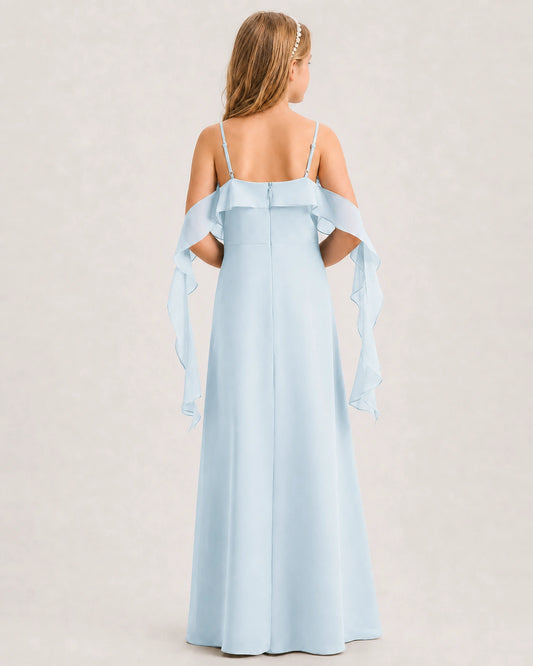 Baby Blue Chiffon A-line Junior Bridesmaid Dress Back View
