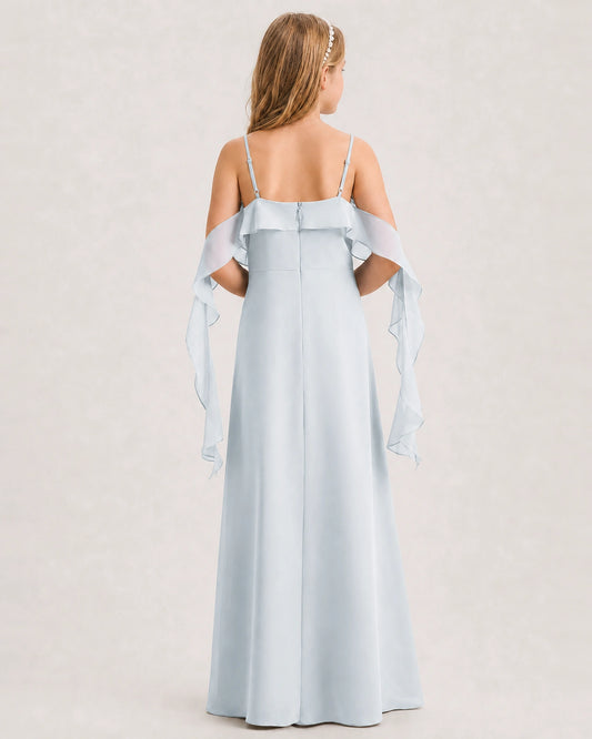 Mist Chiffon A-line Junior Bridesmaid Dress Back View