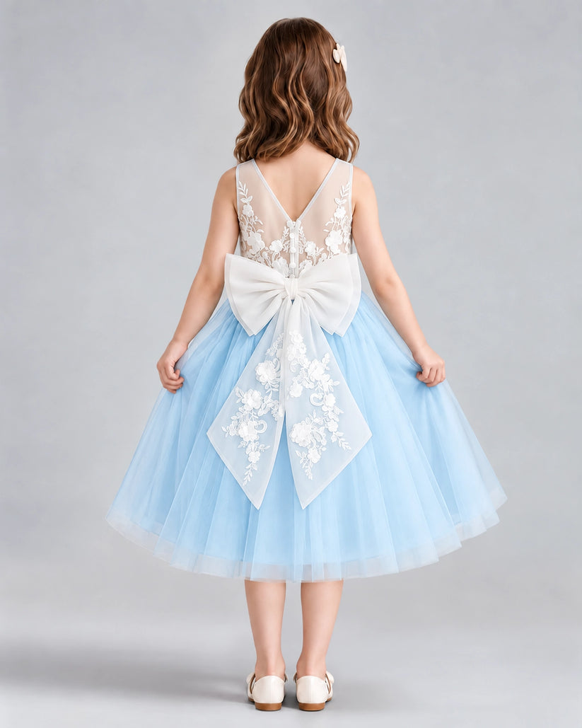 Baby Blue A-line Flower Girl Dresses Back