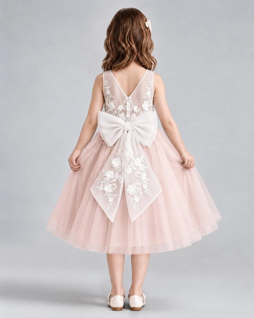 Blush Pink A-line Flower Girl Dresses Back