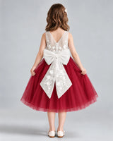 Burgundy A-line Flower Girl Dresses Back