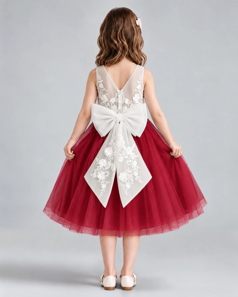 Burgundy A-line Flower Girl Dresses Back