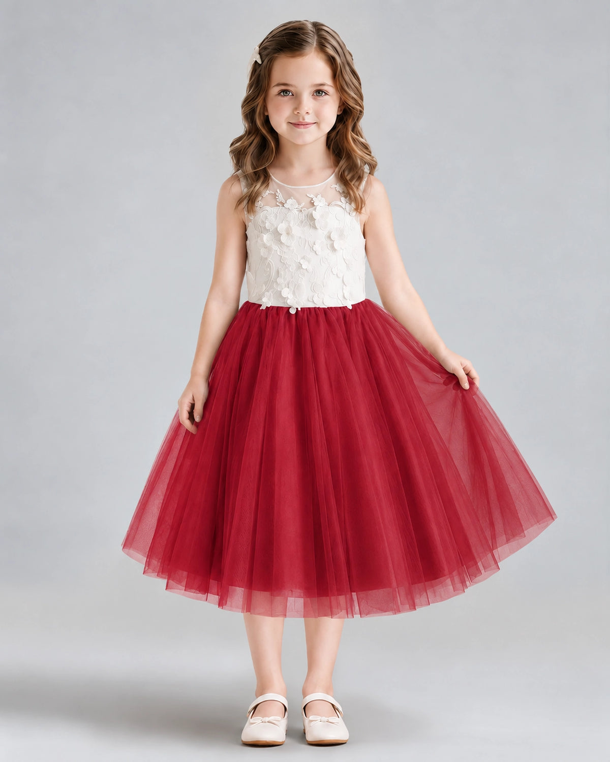 Burgundy A-line Flower Girl Dresses Front