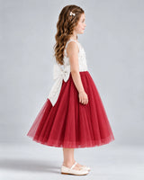 Burgundy A-line Flower Girl Dresses Side