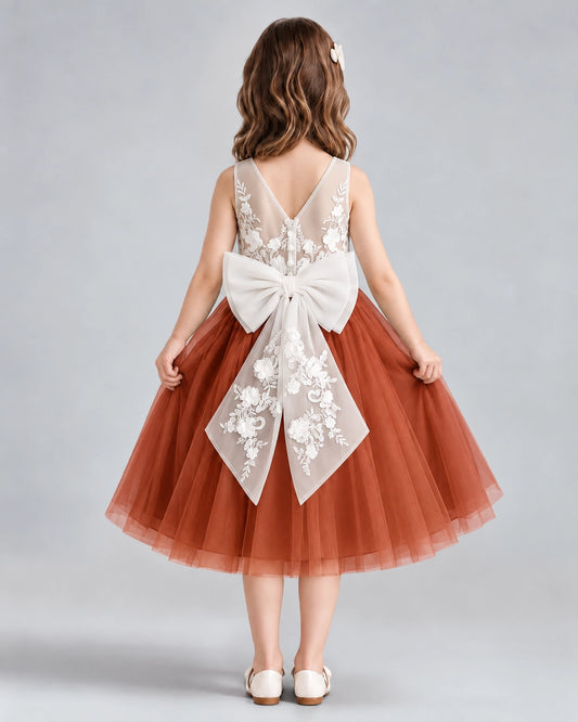 Burnt Orange A-line Flower Girl Dresses Back