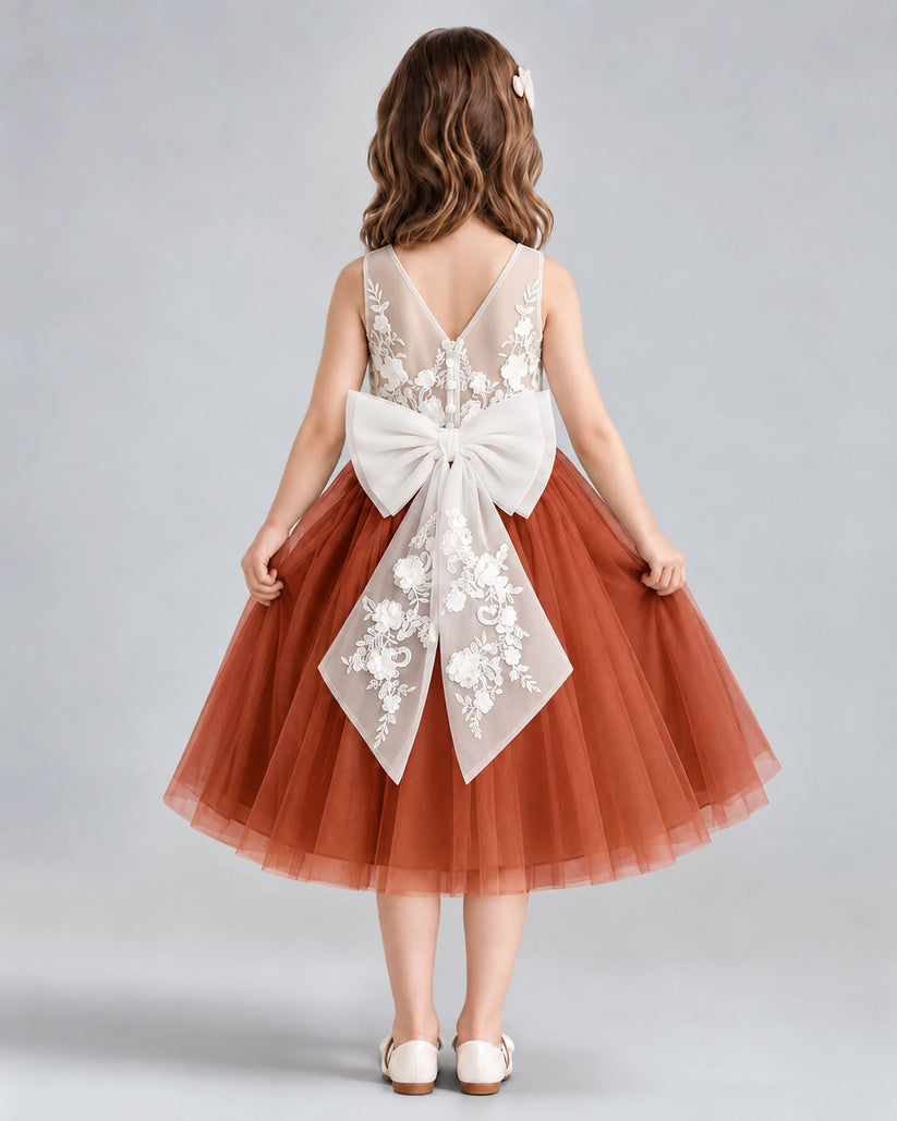 Burnt Orange A-line Flower Girl Dresses Back