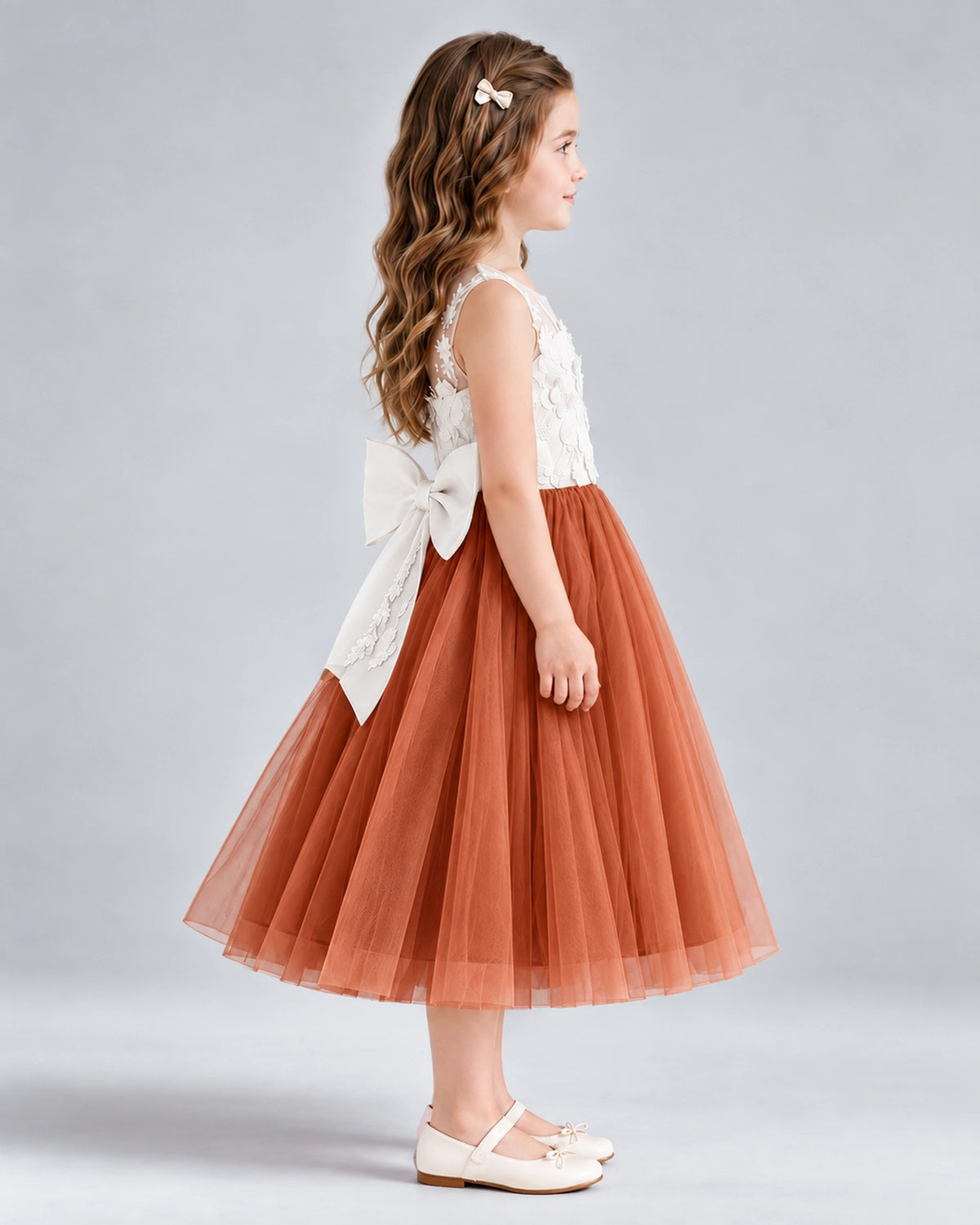 Burnt Orange A-line Flower Girl Dresses Side