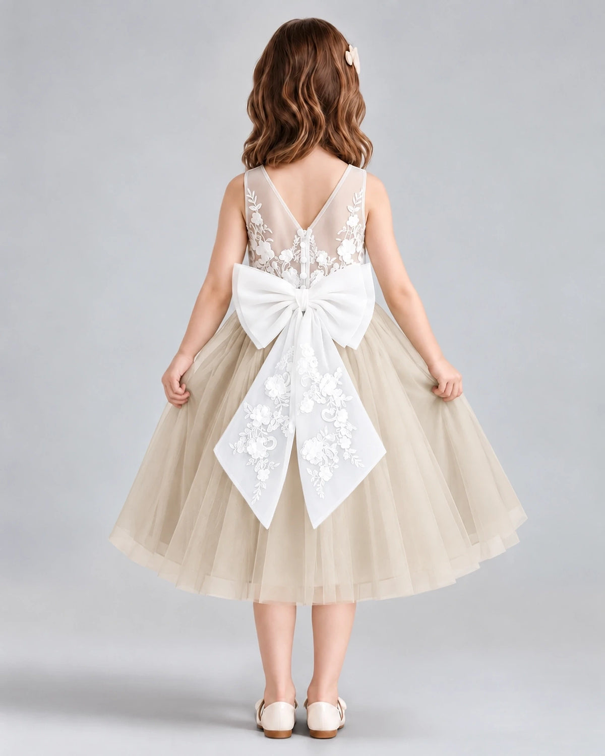 Champagne A-line Flower Girl Dresses Back