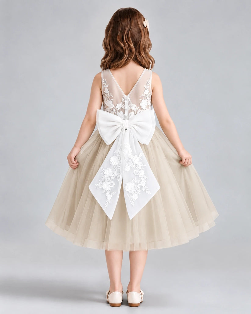 Champagne A-line Flower Girl Dresses Back