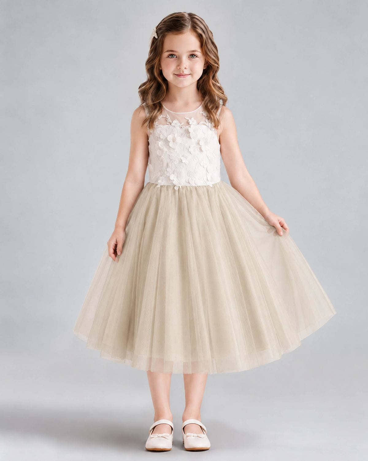 Champagne A-line Flower Girl Dresses Front