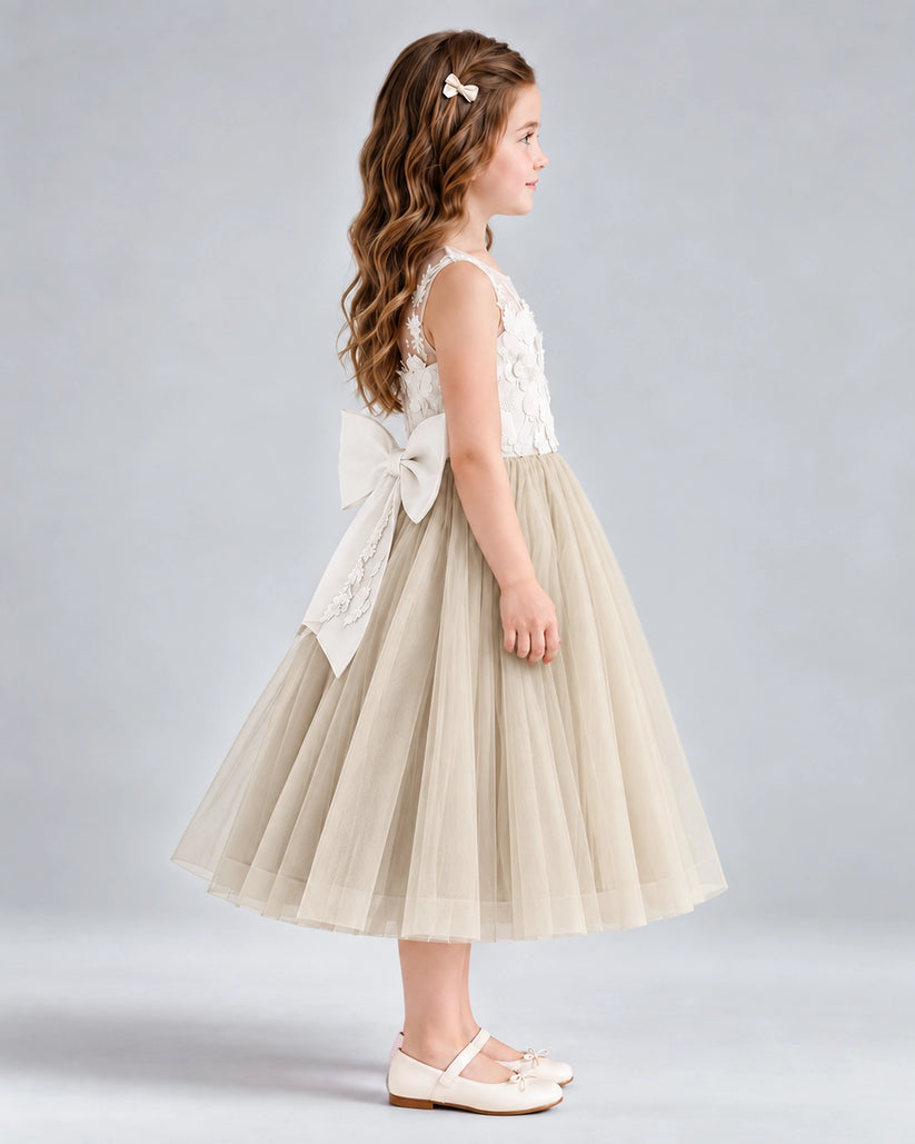 Champagne A-line Flower Girl Dresses Side