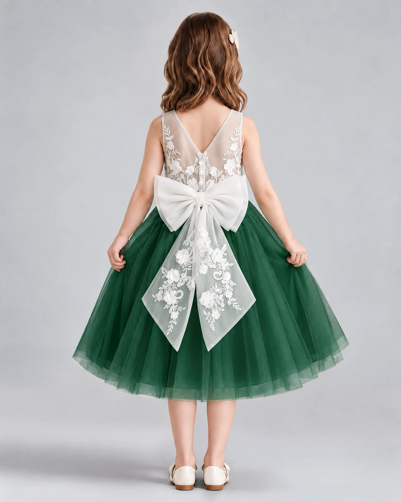 Dark Green A-line Flower Girl Dresses Back