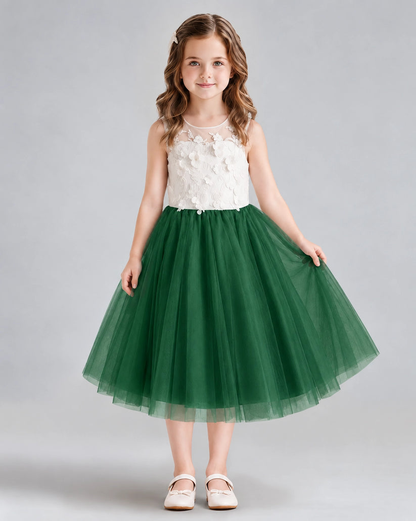Dark Green A-line Flower Girl Dresses Front
