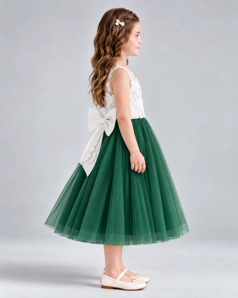 Dark Green A-line Flower Girl Dresses Side