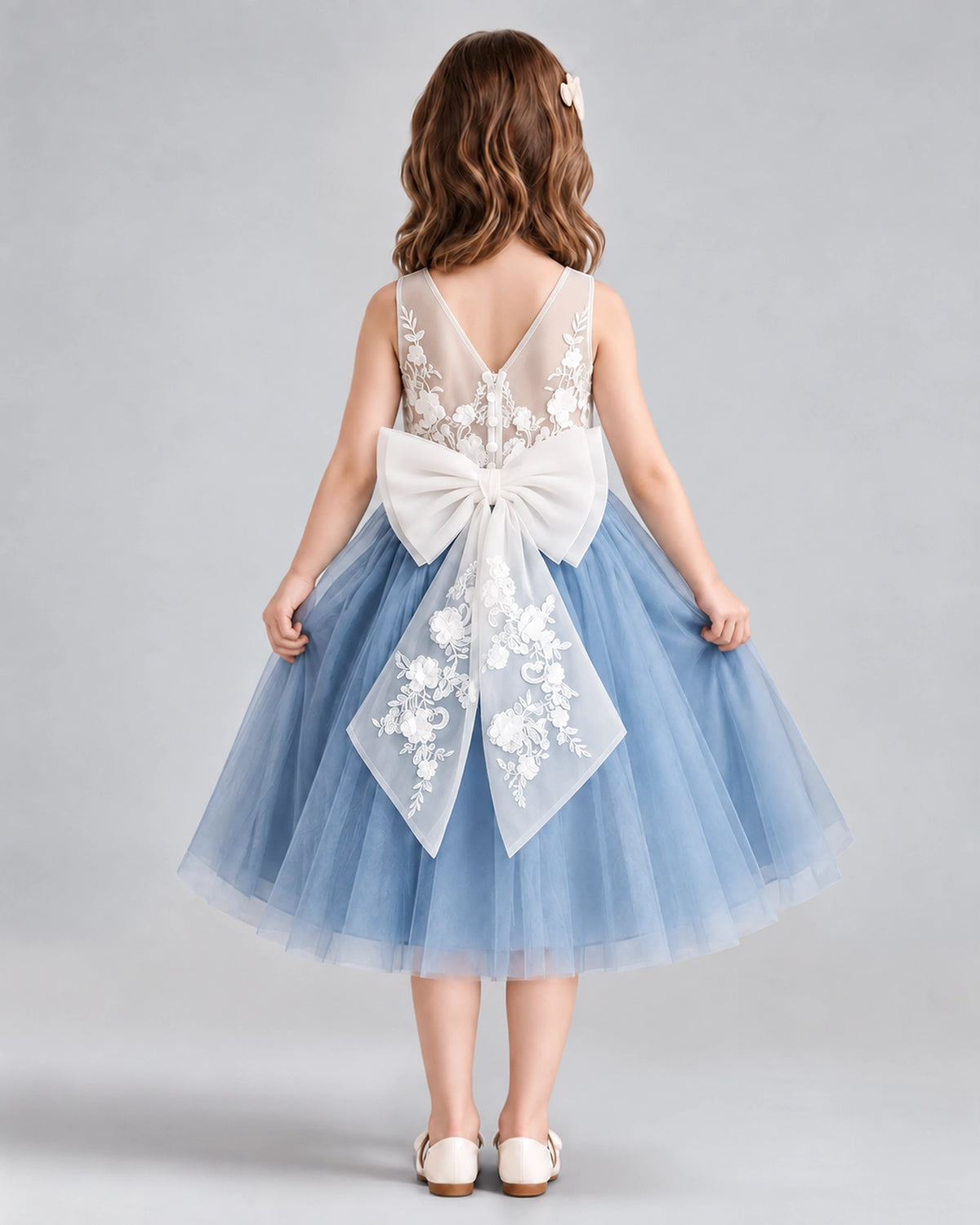 Dusty Blue A-line Flower Girl Dresses Back