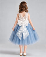 Dusty Blue A-line Flower Girl Dresses Back
