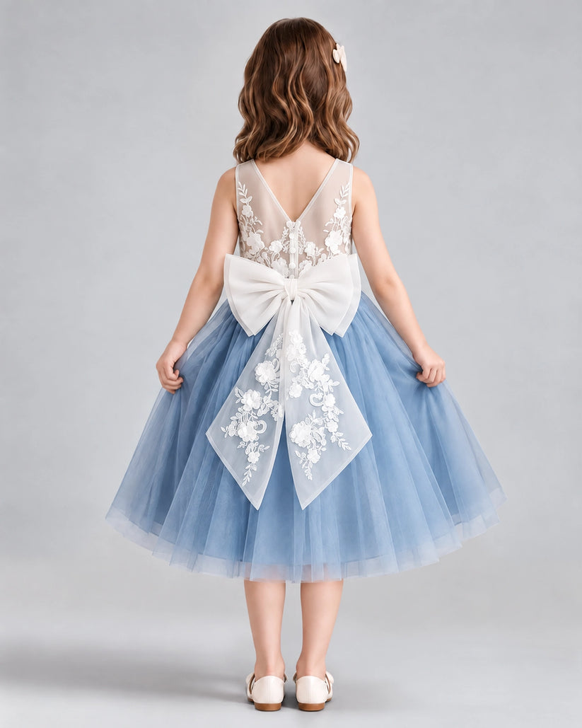 Dusty Blue A-line Flower Girl Dresses Back