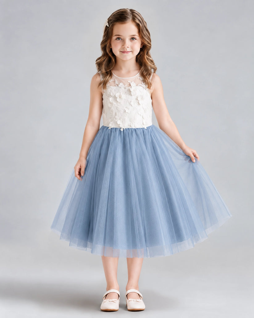 Dusty Blue A-line Flower Girl Dresses Front