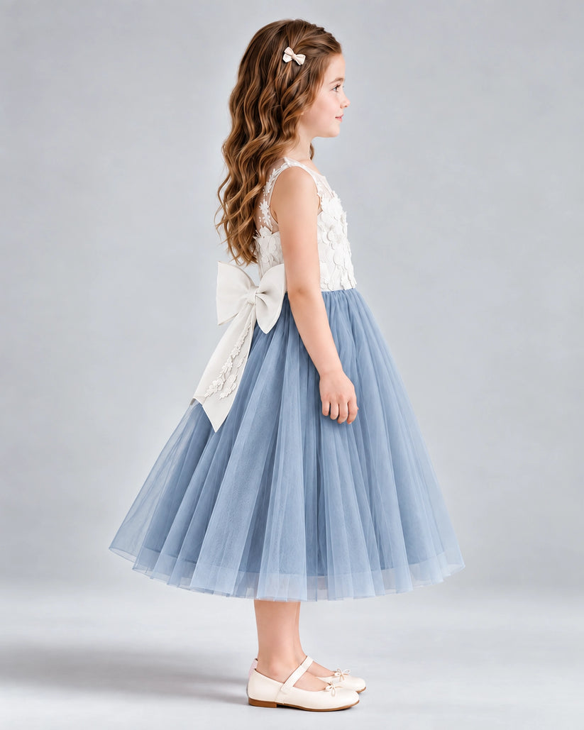 Dusty Blue A-line Flower Girl Dresses Side