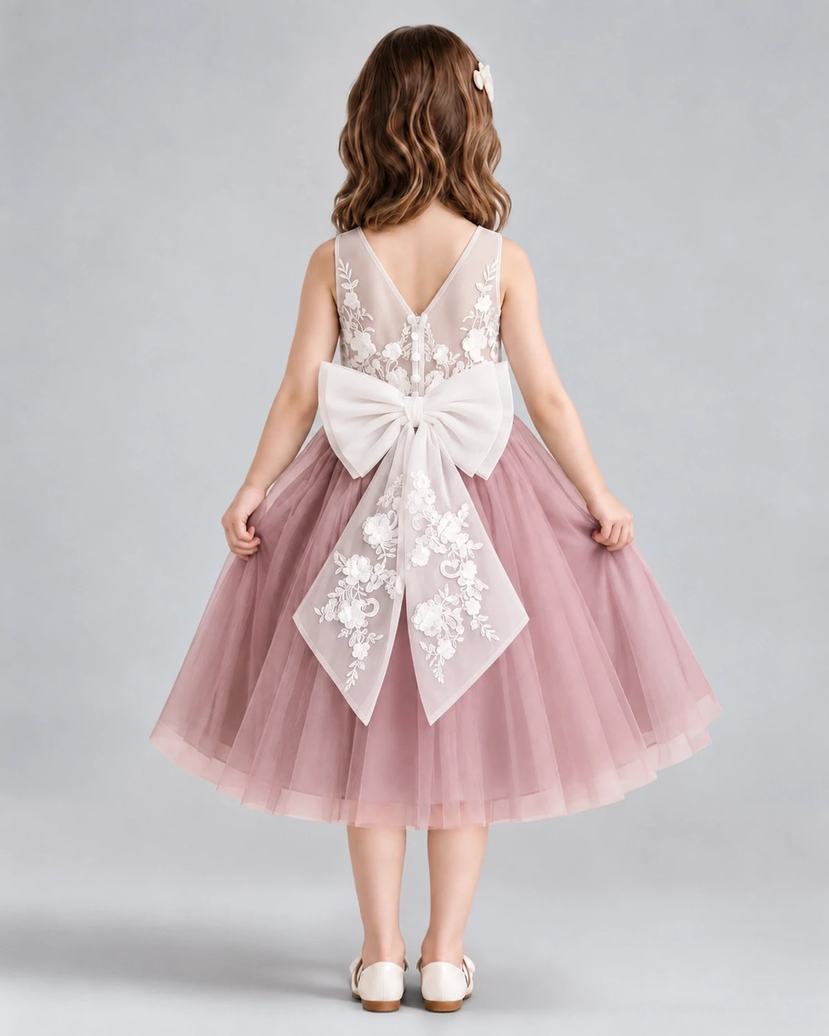 Dusty Rose A-line Flower Girl Dresses Back