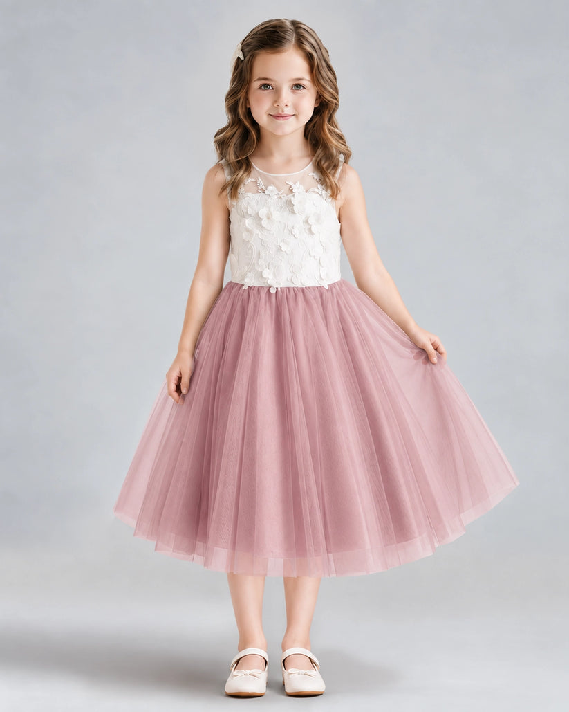 Dusty Rose A-line Flower Girl Dresses Front